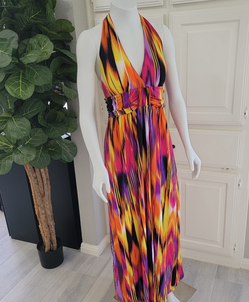 Fire Colors Halter Maxi Dress Size XL - Picture 3 of 6